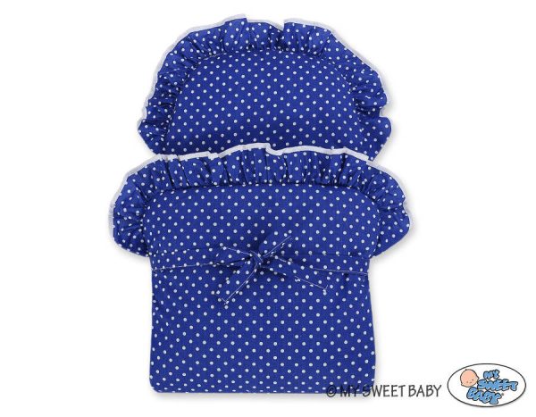 Wicker dolls' pram with navy blue bedding and padding - white - Image 3