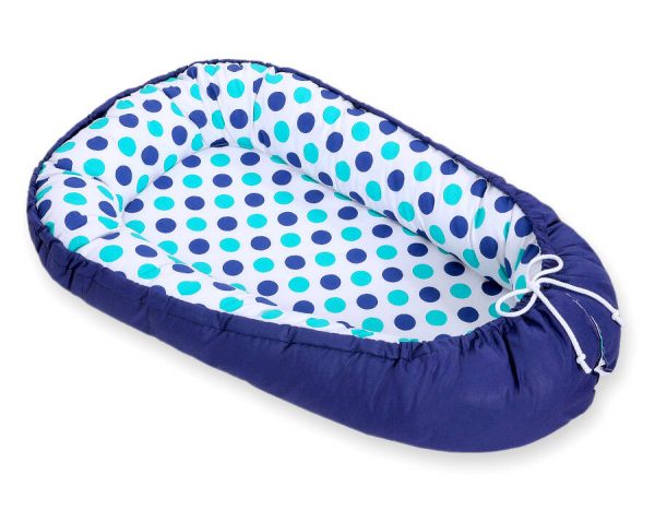 Baby nest double-sided Premium Cocoon for infants BOBONO- mint-turquoise dots - Image 5