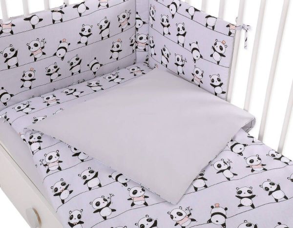 Baby cotton bedding set 2-pcs 120x90 cm - grey panda - Image 3