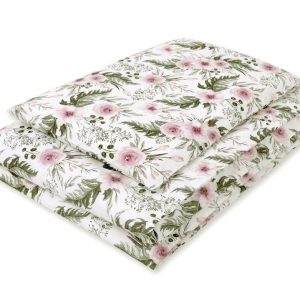 Baby cotton bedding set 2-pcs 120x90 cm- peony flower pink