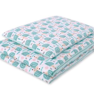 Baby cotton bedding set 2-pcs 120x90 cm- hedgehogs mint