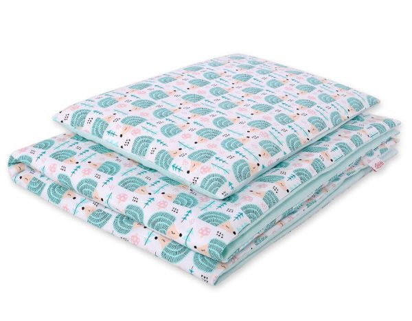 Baby cotton bedding set 2-pcs 120x90 cm- hedgehogs mint