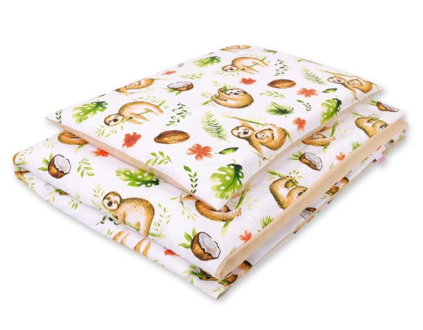 Baby cotton bedding set 2-pcs 135x100 cm- sloths  beige/beige