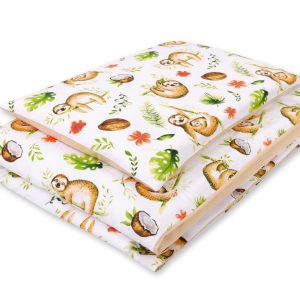 Baby cotton bedding set 2-pcs 120x90 cm- sloths  beige/beige