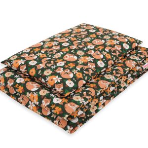 Baby cotton bedding set 2-pcs 135x100 cm- fox family on the green