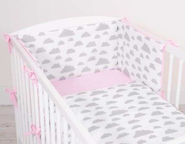 Universal double-sided bumper for cot - clouds gray/pink - Image 2