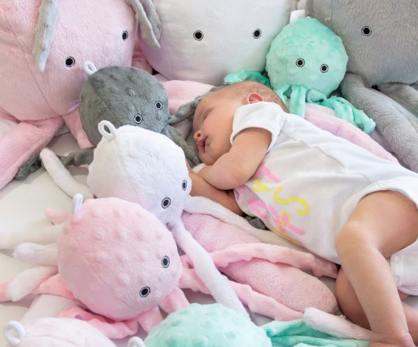 Cuddly octopus with rattle - white - smooth minky - Image 5
