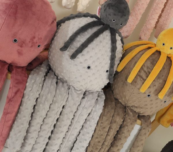 Cuddly octopus with rattle - anthracite - polka dot minky - Image 3