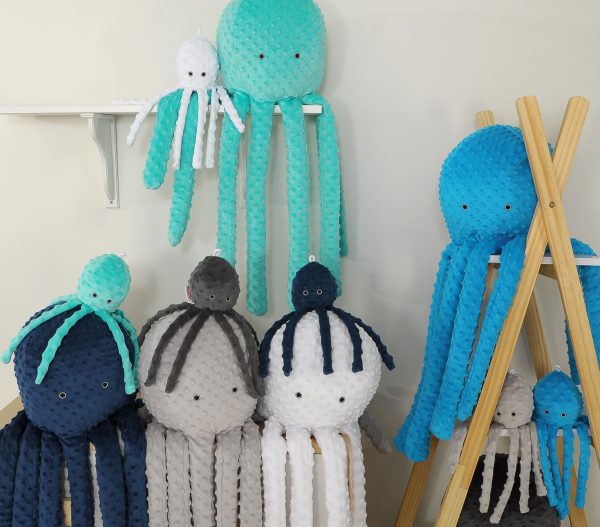 Cuddly octopus with rattle - Mint - polka dot minky - Image 4