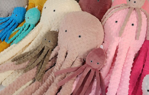 Cuddly octopus with rattle - brown - polka dot minky - Image 3