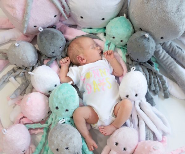 Cuddly octopus with rattle - pastel pink - smooth minky - Image 2