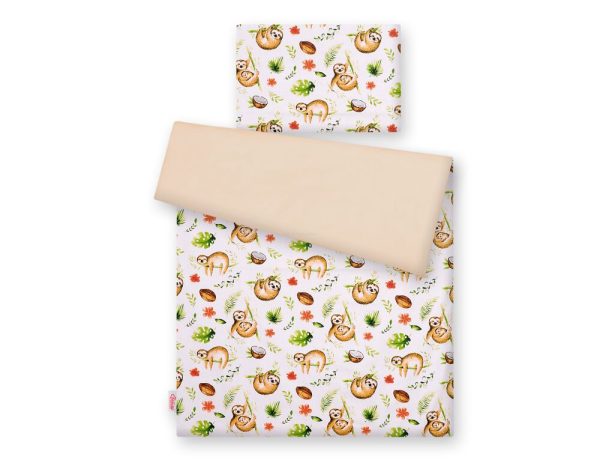 Baby cotton bedding set 2-pcs 120x90 cm- sloths  beige/beige - Image 3