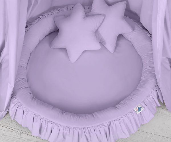 Set: Hanging baldachin for children's room cotton + nest with flounce + pillows - lila - Image 5