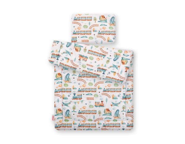 Bedding set 2-pcs 75x100cm NEWBORN - turquoise train - Image 2