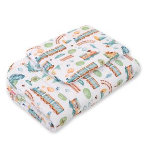 Bedding set 2-pcs 75x100cm NEWBORN - turquoise train