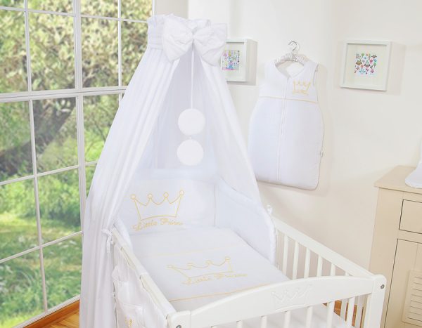 Bedding set 5-pcs with canopy- Little Prince/Princess white - Image 4
