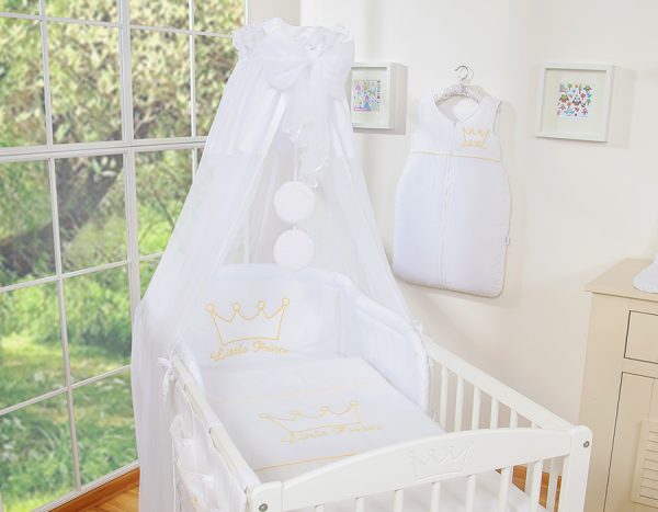 Bedding set 5-pcs with canopy- Little Prince/Princess white