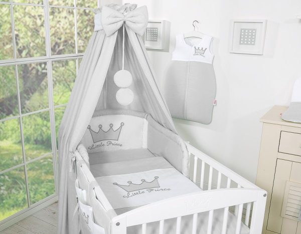 Bedding set 5-pcs with canopy- Little Prince/Princess gray - Image 3