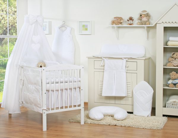 Bedding set 5-pcs with canopy- Hanging Hearts white - Image 2