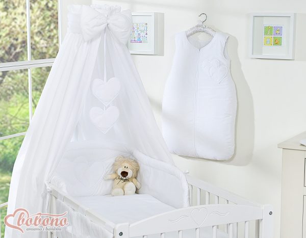 Bedding set 5-pcs with canopy- Hanging Hearts white - Image 3
