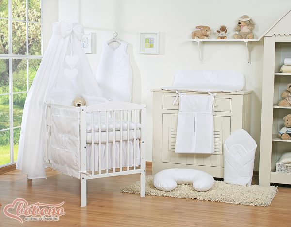 Bedding set 5-pcs with canopy- Hanging Hearts white - Image 4