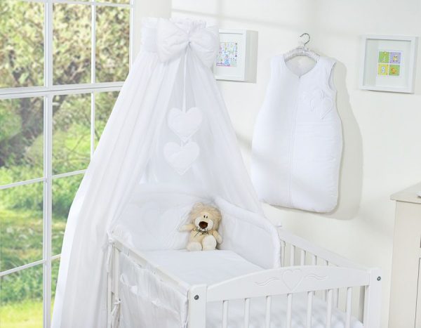 Bedding set 5-pcs with canopy- Hanging Hearts white