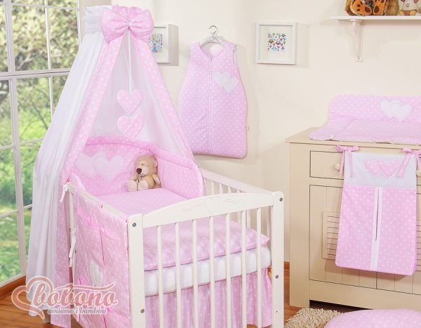 Bedding set 5-pcs with canopy- Hanging Hearts white dots on pink - Image 4