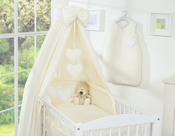 Bedding set 5-pcs with canopy- Hanging Hearts cream - Image 2