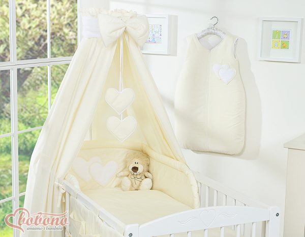 Bedding set 5-pcs with canopy- Hanging Hearts cream - Image 3