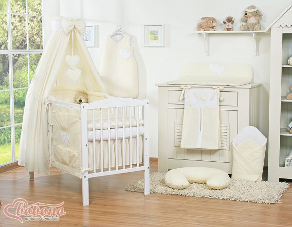 Bedding set 5-pcs with canopy- Hanging Hearts cream - Image 4
