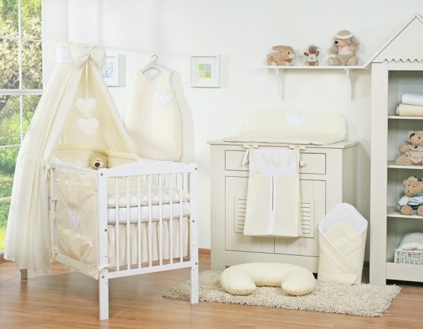 Bedding set 5-pcs with canopy- Hanging Hearts cream - Image 5