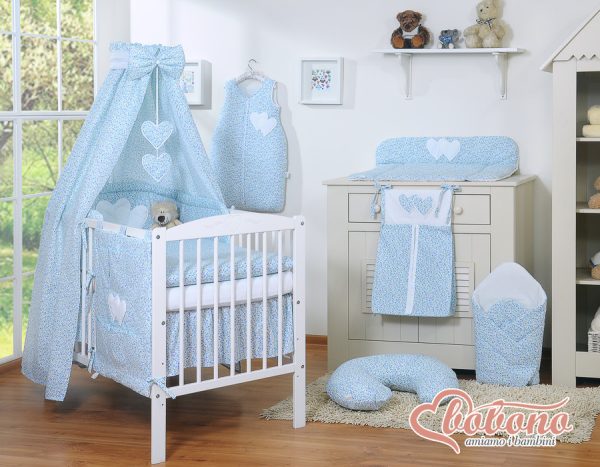 Bedding set 5-pcs with canopy- Hanging Hearts little blue flowers - Image 3