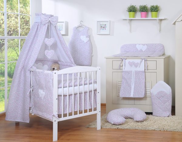 Bedding set 5-pcs with canopy- Hanging Hearts little pink flowers - Image 3