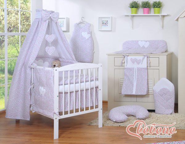 Bedding set 5-pcs with canopy- Hanging Hearts little pink flowers - Image 4