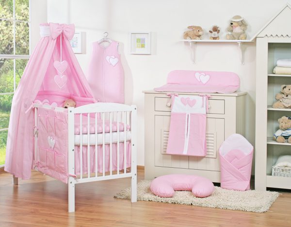Bedding set 5-pcs with canopy- Hanging Hearts pink - Image 2