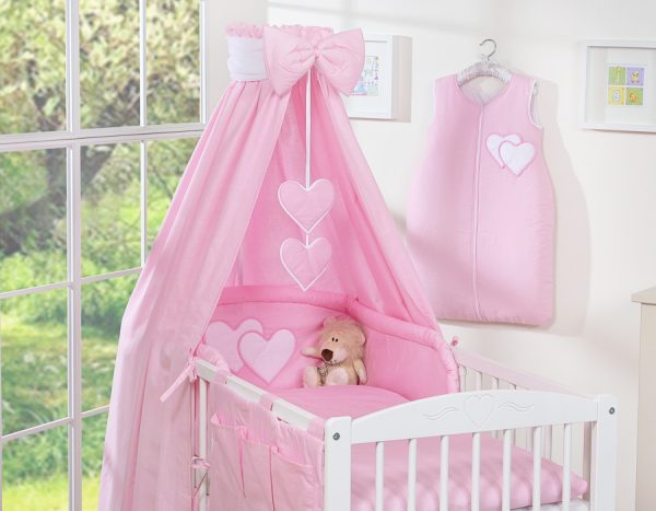 Bedding set 5-pcs with canopy- Hanging Hearts pink - Image 3
