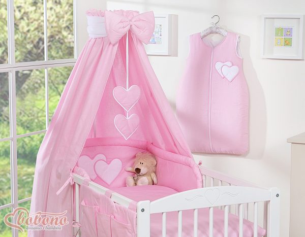 Bedding set 5-pcs with canopy- Hanging Hearts pink - Image 4
