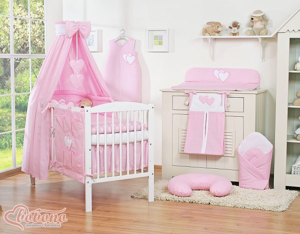 Bedding set 5-pcs with canopy- Hanging Hearts pink - Image 5