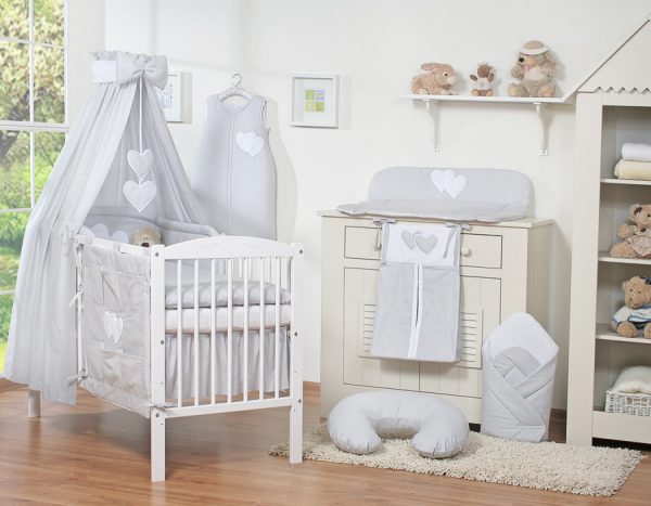 Bedding set 5-pcs with canopy- Hanging Hearts grey - Image 2