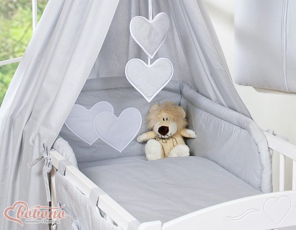 Bedding set 5-pcs with canopy- Hanging Hearts grey - Image 3
