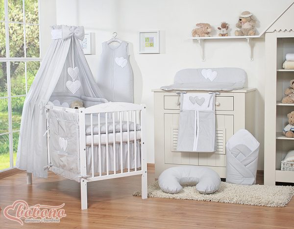 Bedding set 5-pcs with canopy- Hanging Hearts grey - Image 6