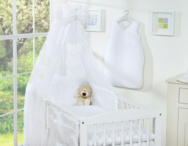 Bedding set 5-pcs with canopy- Hanging Hearts white - Image 6