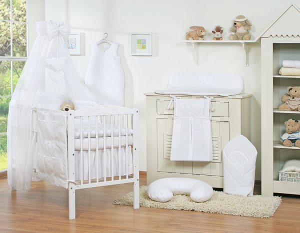 Bedding set 5-pcs with canopy- Hanging Hearts white - Image 7