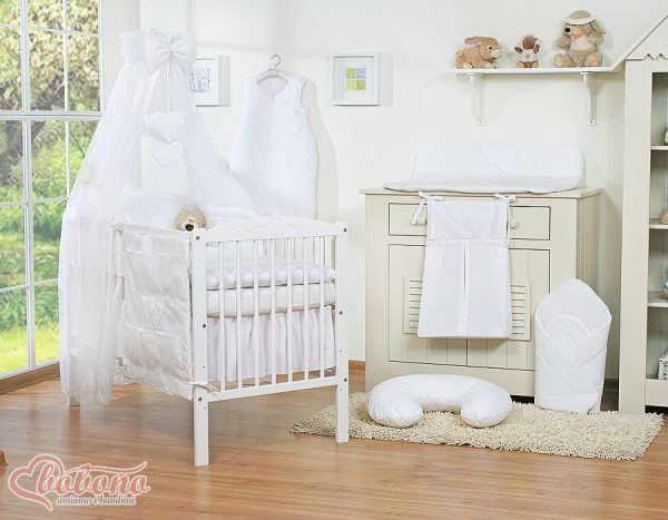 Bedding set 5-pcs with canopy- Hanging Hearts white - Image 9