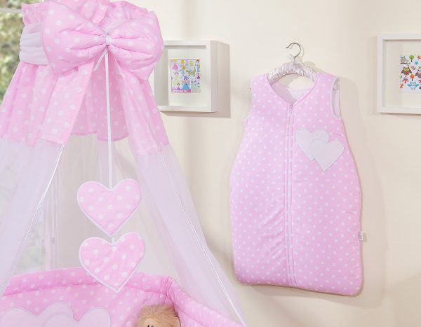 Bedding set 5-pcs with canopy- Hanging Hearts white dots on pink - Image 14