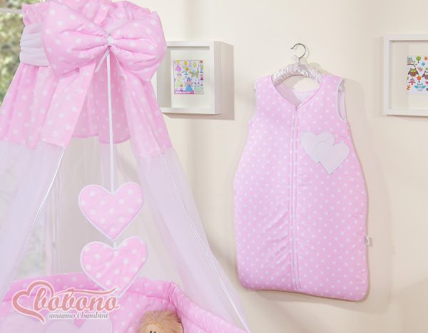 Bedding set 5-pcs with canopy- Hanging Hearts white dots on pink - Image 15