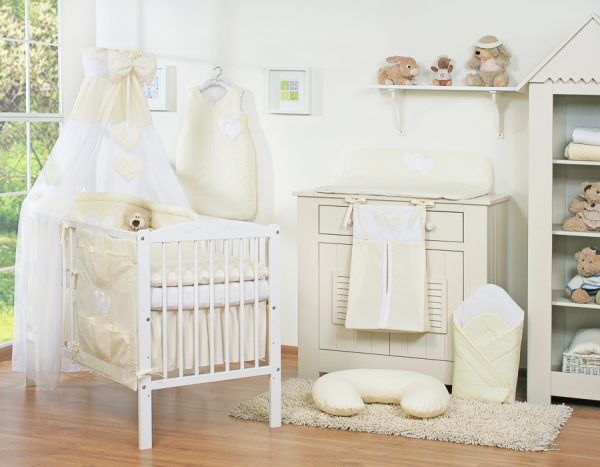 Bedding set 5-pcs with canopy- Hanging Hearts cream - Image 6