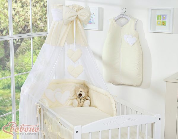 Bedding set 5-pcs with canopy- Hanging Hearts cream - Image 7
