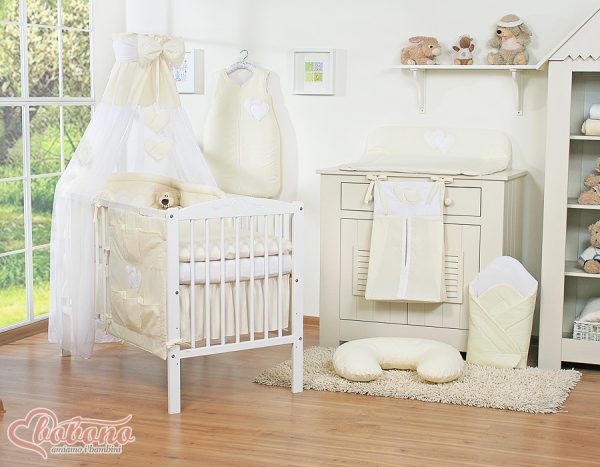 Bedding set 5-pcs with canopy- Hanging Hearts cream - Image 8