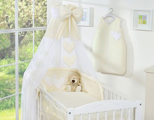 Bedding set 5-pcs with canopy- Hanging Hearts cream - Image 9